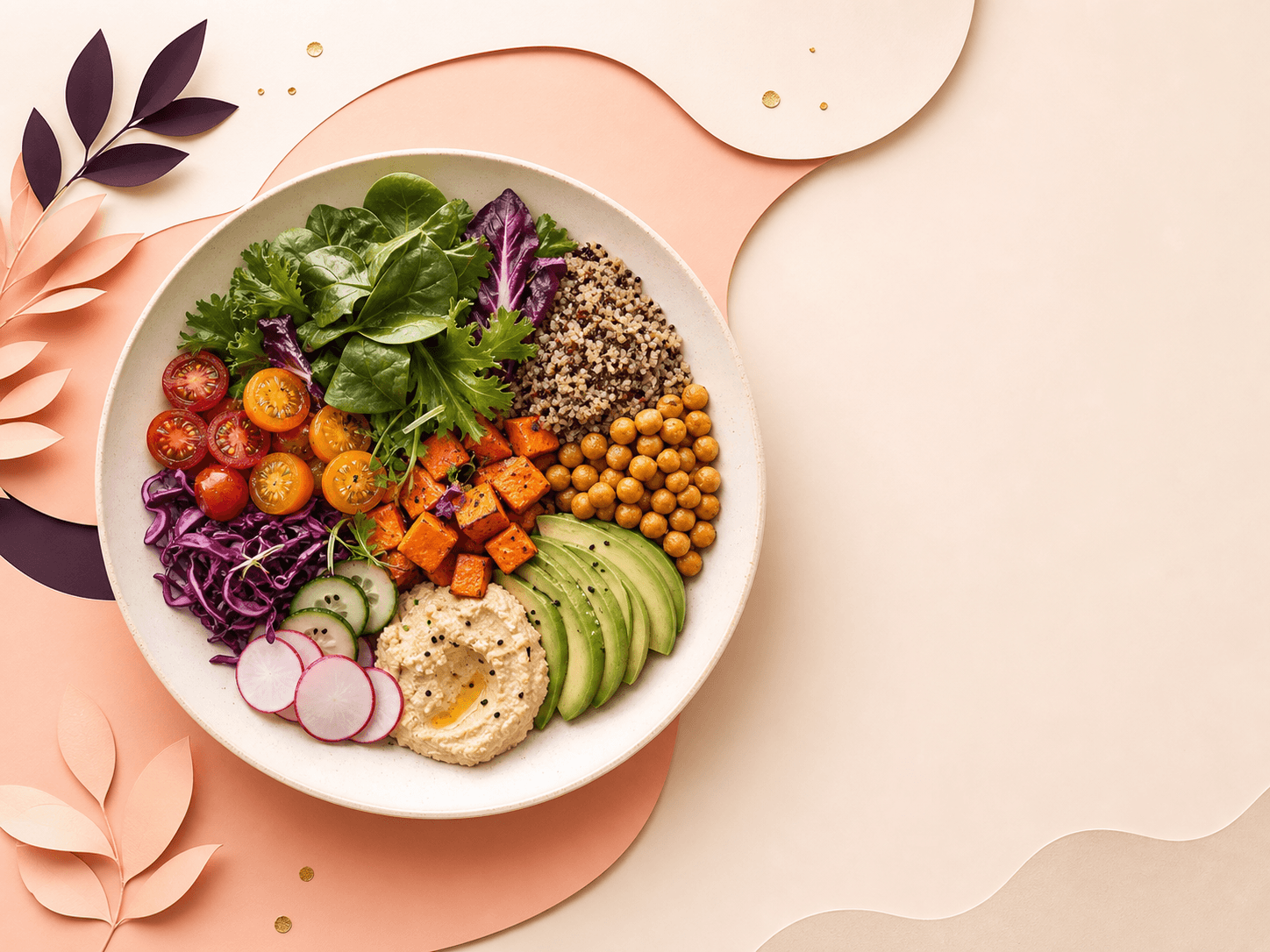 Assiette équilibrée avec salade et aliments sains